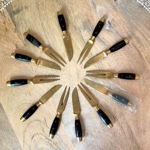 vintage miniature brass colored fork & spoon with handle charcuterie pieces